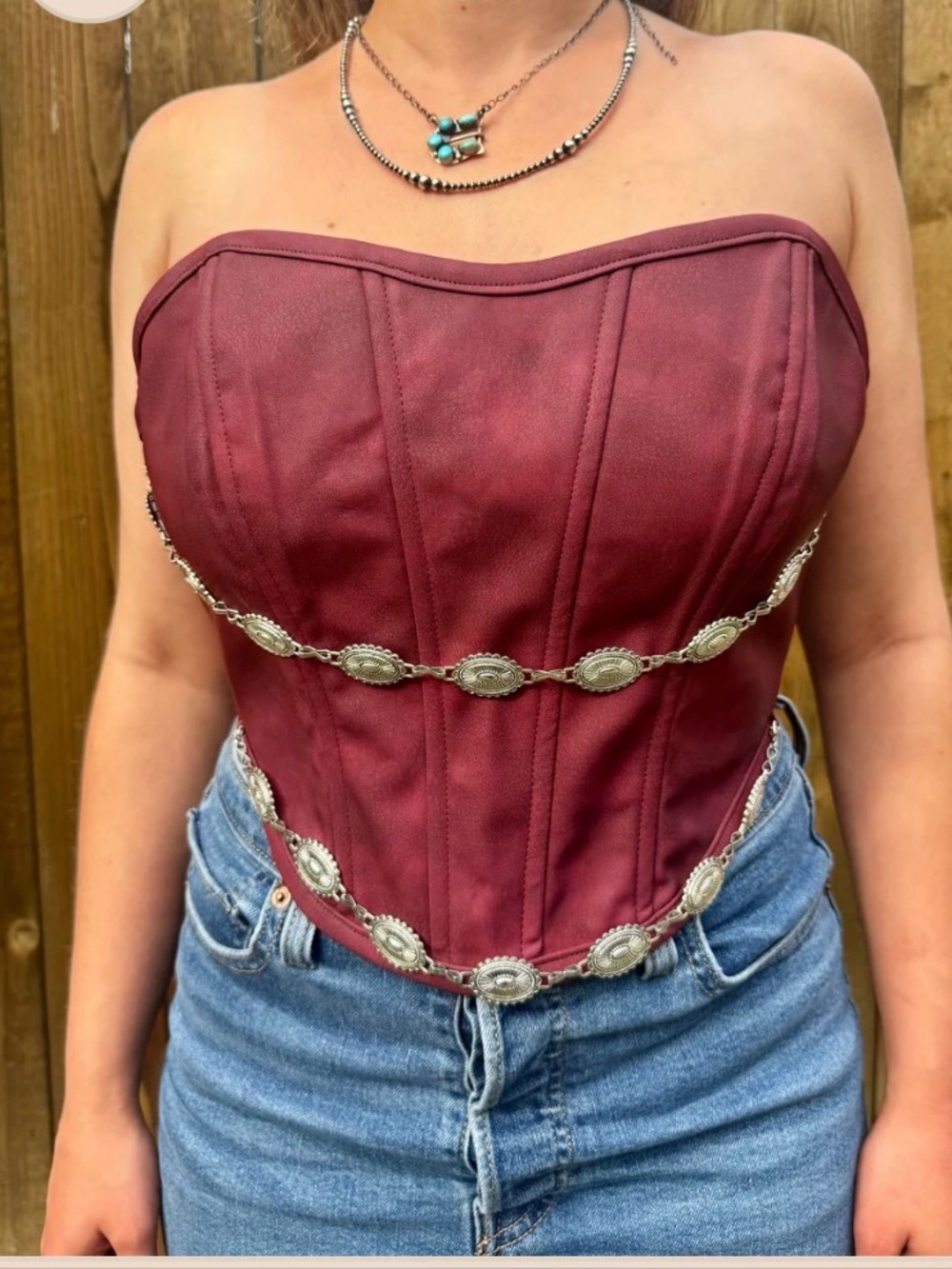 Faux Leather Concho Corset Top